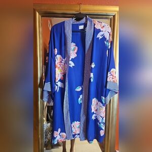 a new day Blue and Pink Floral Duster/Cover-up